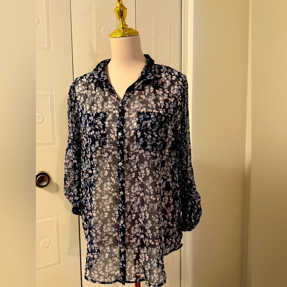 Abercrombie & Fitch Tops - Abercrombie and Fitch long sleeve sheer blouse blue with flowers